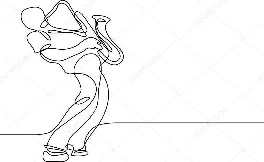 continuous line drawing of saxophone player