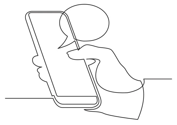 Kontinuerlig Line Ritning Hand Med Hjälp Sociala Medier Mobilapp Smarttelefon — Stock vektor