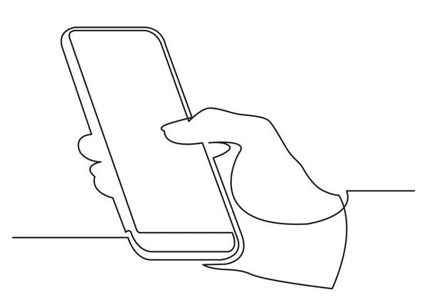 Kontinuerlig Linje Ritning Hand Med Modern Mobiltelefon — Stock vektor