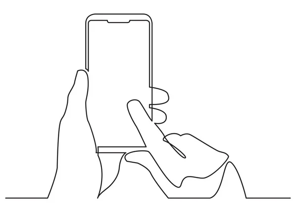 Kontinuierliche Linienzeichnung Der Hand Mit Modernen Mobiltelefonen — Stockvektor