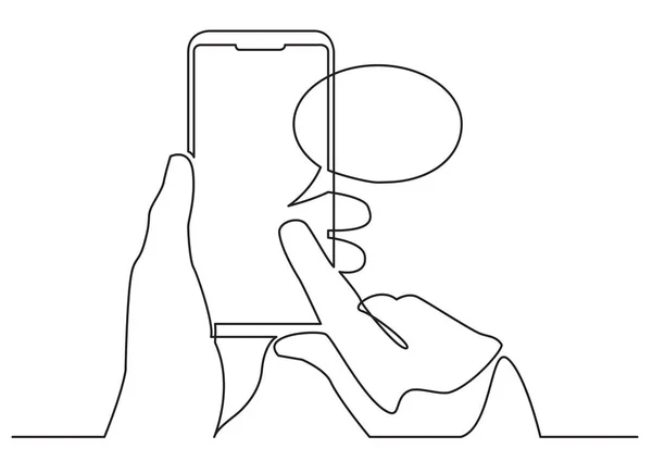 Desenho Linha Contínua Mão Usando Aplicativo Móvel Mídia Social Telefone — Vetor de Stock