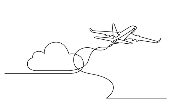 Kontinuierliche Linienzeichnung Eines Fliegenden Passagierflugzeugs — Stockvektor