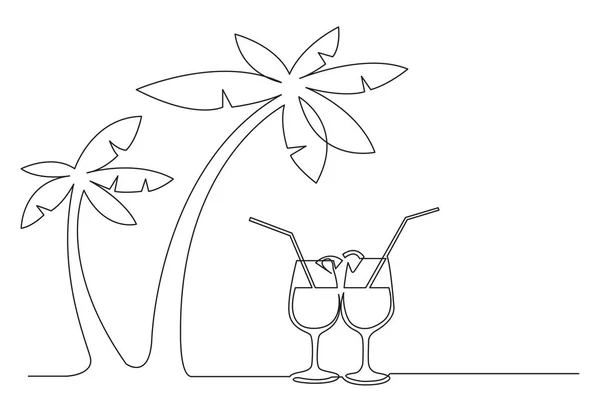 Dessin Ligne Continue Palmiers Boissons Cocktail — Image vectorielle