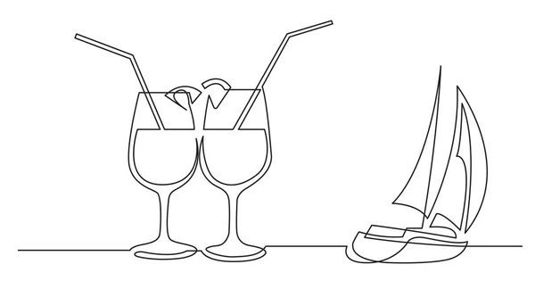 Dessin Continu Deux Cocktails Voilier — Image vectorielle