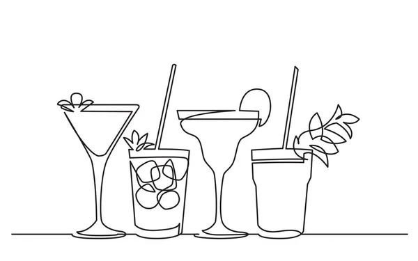 Dessin Continu Boissons Cocktail Exotiques — Image vectorielle