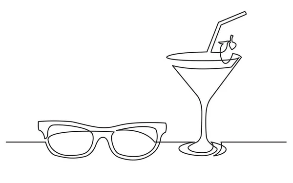 Dessin Ligne Continue Verres Soleil Cocktail Boisson — Image vectorielle