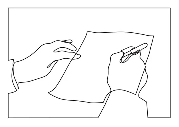 Continu Lijntekening Van Handen Schrijven — Stockvector