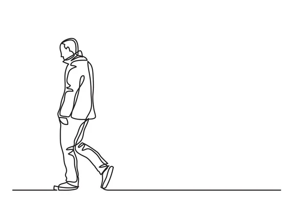 Disegno Linee Continue Uomo Solitario Che Cammina — Vettoriale Stock