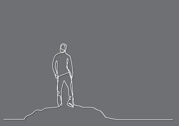 Continuous Line Drawing Man Mountain — Stock Vector