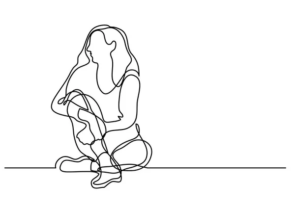 Dessin Ligne Continue Femme Assise — Image vectorielle