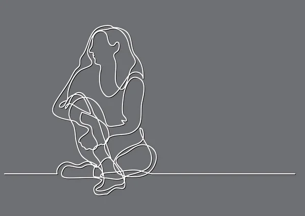 Dibujo Línea Continua Mujer Sentada — Vector de stock