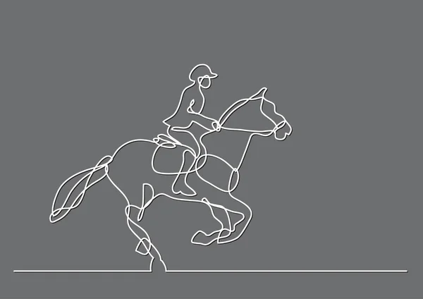 Continuous Line Drawing Jockey Riding Horse — Stock Vector