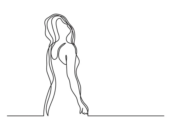 ドレスを着た女性の連続線の描画 — ストックベクタ