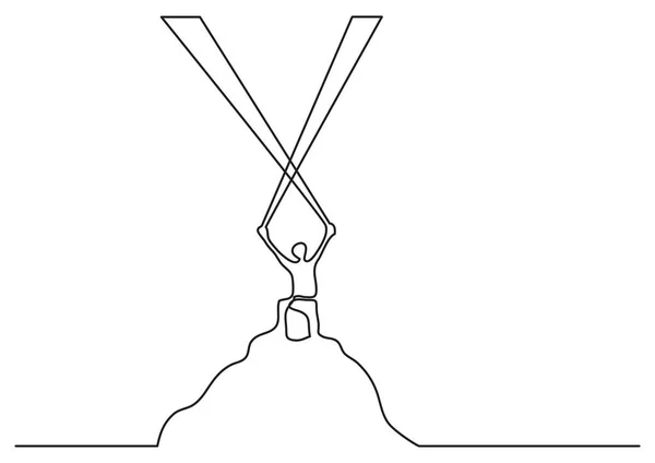 Dibujo Continuo Línea Del Hombre Montaña Con Luces — Vector de stock