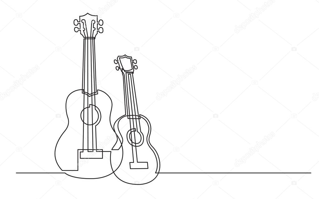 continuous line drawing of couple of ukulele guitars