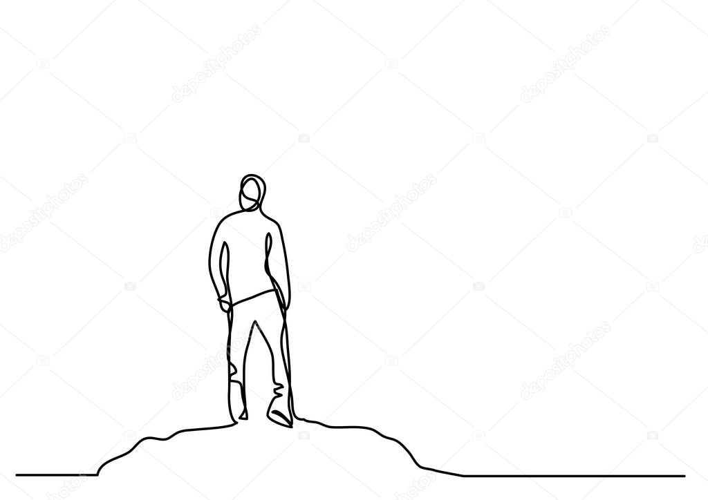 continuous line drawing of man on the mountain