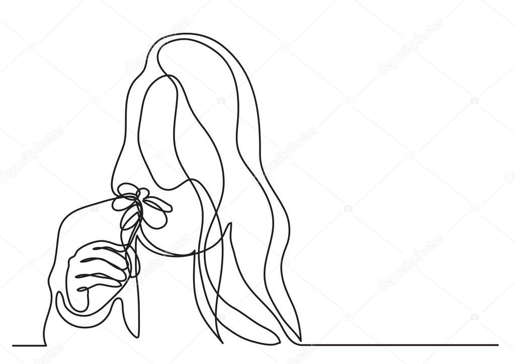 continuous line drawing of woman with flower