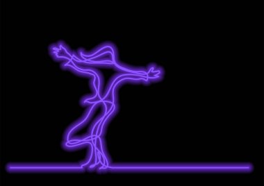 Rüzgar ile neon vektör etkisi üzerinde duran kadın, bir çizgi çizme