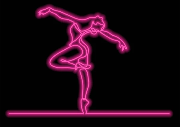 Dibujo Línea Continua Bailarina Ballet Mujer Con Efecto Vectorial Neón — Vector de stock