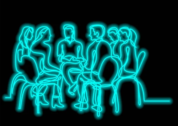 Grup Genç Insan Neon Vektör Etkisi Ile Konuşurken Bir Çizgi — Stok Vektör