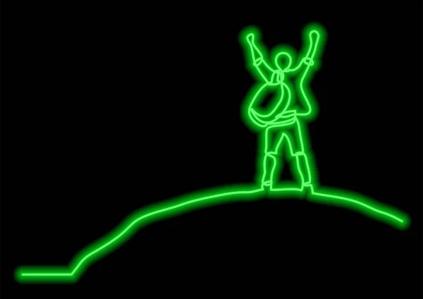 Adamın Neon Vektör Etkisi Ile Dünyanın Üstünde Bir Çizgi Çizme — Stok Vektör