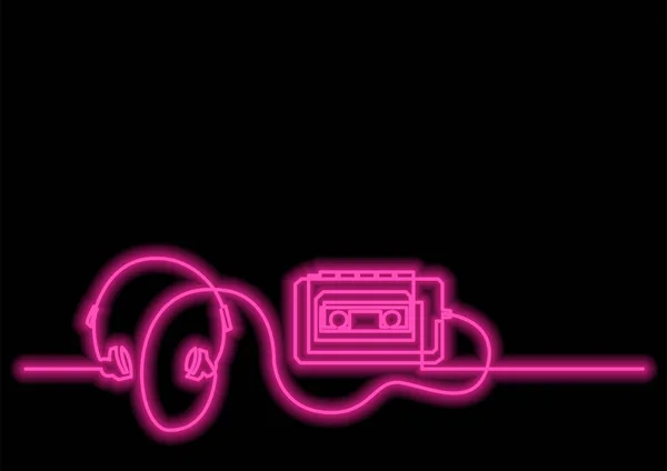 Een Lijntekening Van Cassette Speler Met Neon Vector Ingang — Stockvector