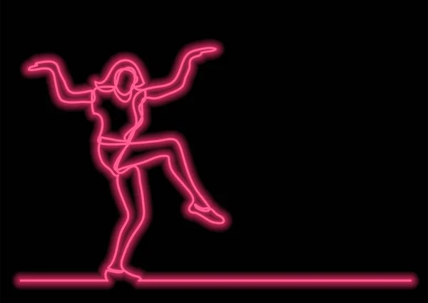 Happy Dancing Woman Single Line Drawing Neon Vector Effect — Stock Vector
