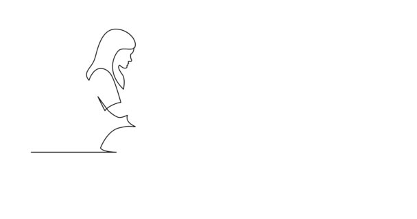 Önálló rajz vonal animáció folyamatos vonalas rajz, koncentrált nő olvasó érdekes könyvet ül