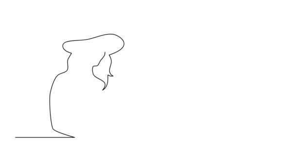 Self Drawing Line Animation Continuous Line Drawing Woman Hat Reading — Stock Video