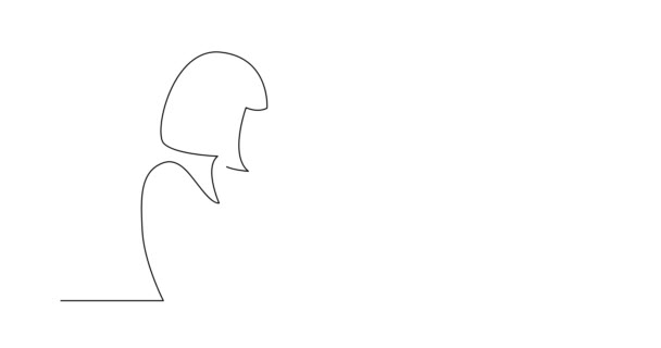 Self Drawing Line Animación Línea Continua Dibujo Mujer Concentrado Lectura — Vídeo de stock