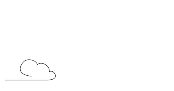 Animation of one line drawing of happy man jumping higher clouds — Stock Video