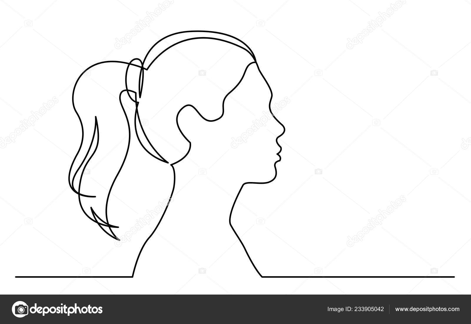 테일과 여자의 프로필 초상화에 그리기 스톡 벡터 - ©OneLineStock 233905042, image size:1600x1100