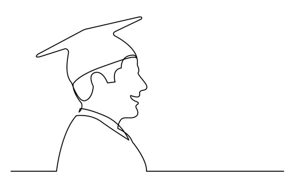 在快乐大学毕业生的白色背景轮廓肖像上隔离的连续线绘制 — 图库矢量图片