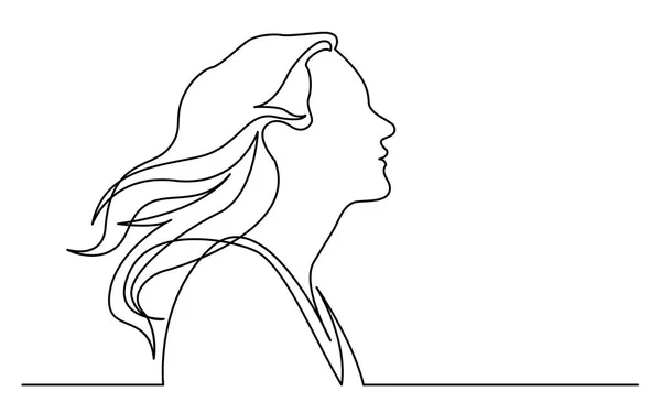 Dessin Ligne Continue Profil Isolé Sur Fond Blanc Portrait Femme — Image vectorielle