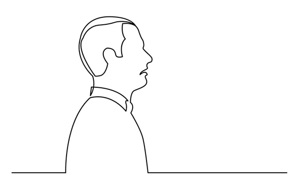 Desenho Linha Contínua Isolado Perfil Fundo Branco Retrato Homem Infeliz — Vetor de Stock