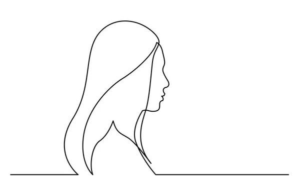 Continuous Line Drawing Isolated White Background Profile Portrait Woman Long — Stock Vector