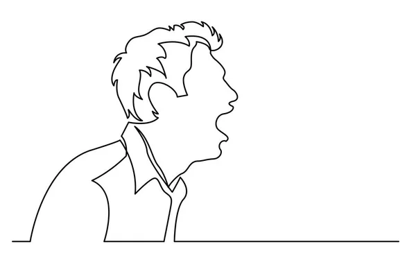 Безперервний Малюнок Лінії Ізольований Білому Фоні Портрет Сердитого Чоловіка Кричить — стоковий вектор
