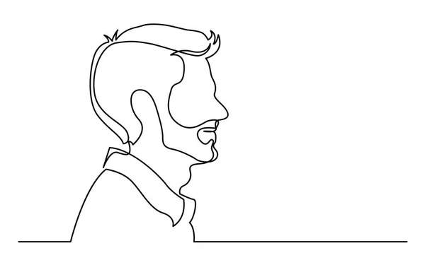 Continuous Line Drawing Isolated White Background Profile Portrait Man Beard — Stock Vector