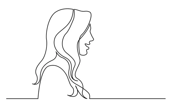 Безперервна Лінія Малюнка Ізольована Білому Фоні Профіль Портрет Жінки Довгим — стоковий вектор