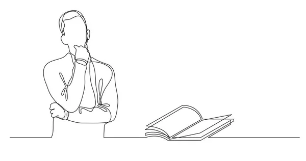 Hombre Pensando Libro Interesante Dibujo Línea Continua — Vector de stock