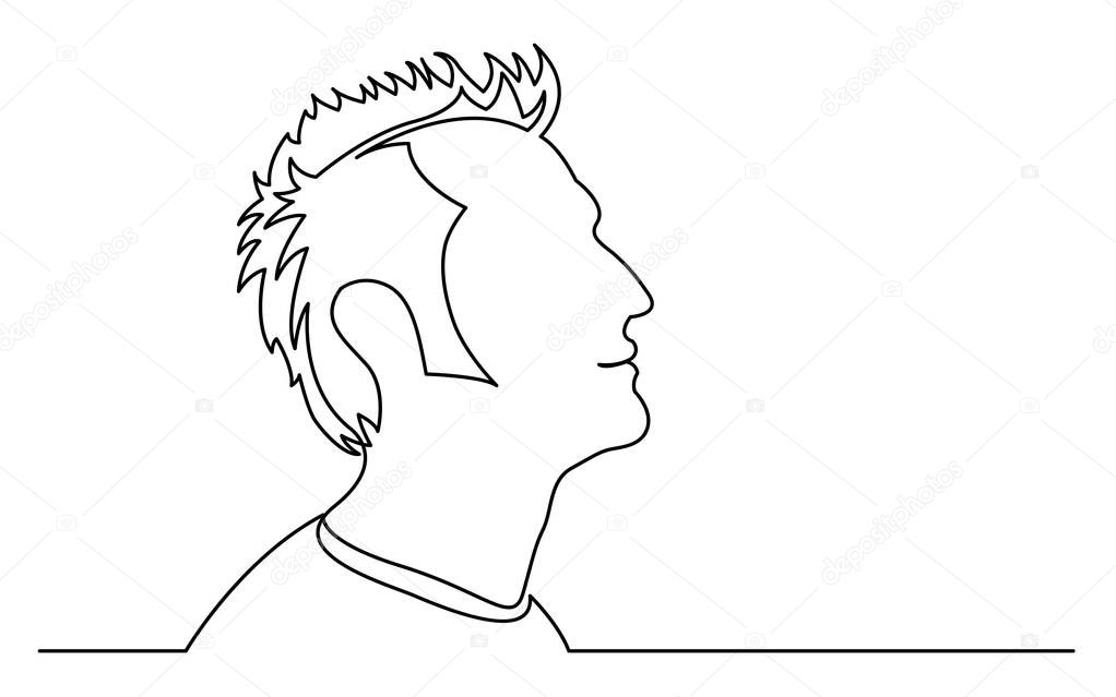 continuous line drawing of isolated on white background profile portrait of happy man