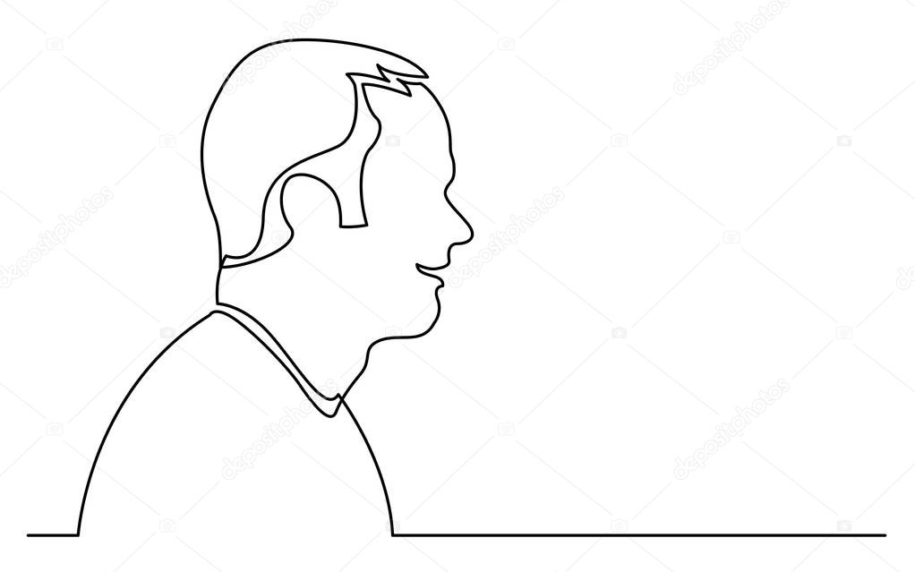 continuous line drawing of isolated on white background profile portrait of smiling ordinary man