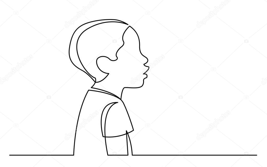 continuous line drawing of isolated on white background profile portrait of young african boy