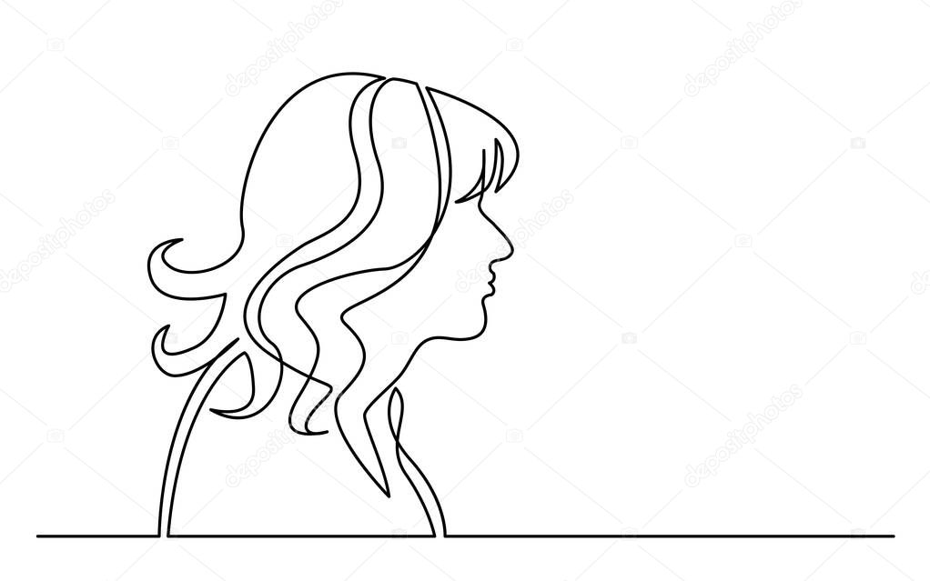 continuous line drawing of isolated on white background profile portrait of ordinary woman