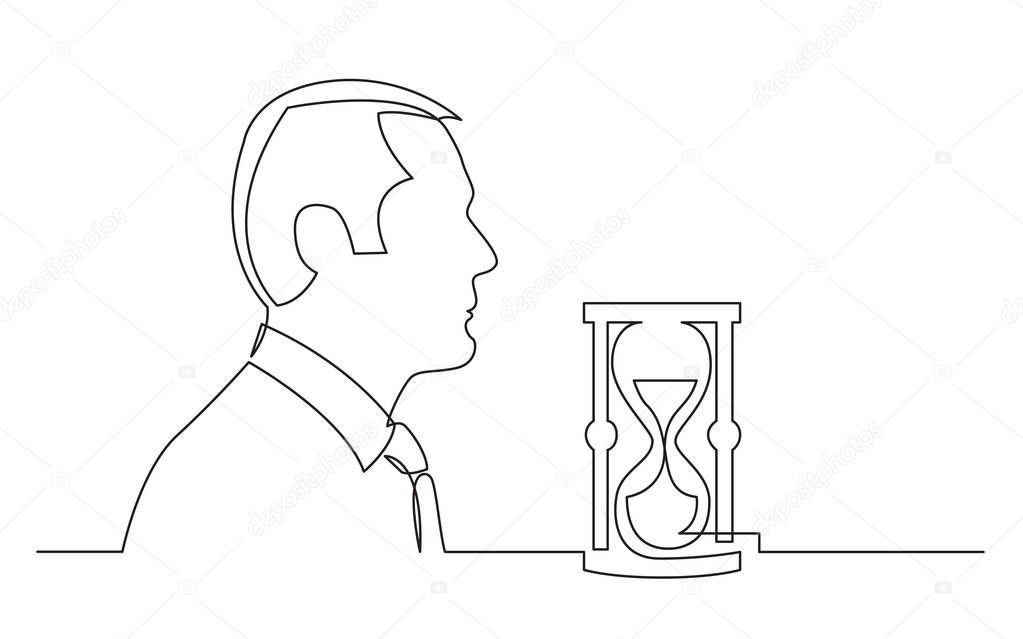 businessman thinking about timing - continuous line drawing