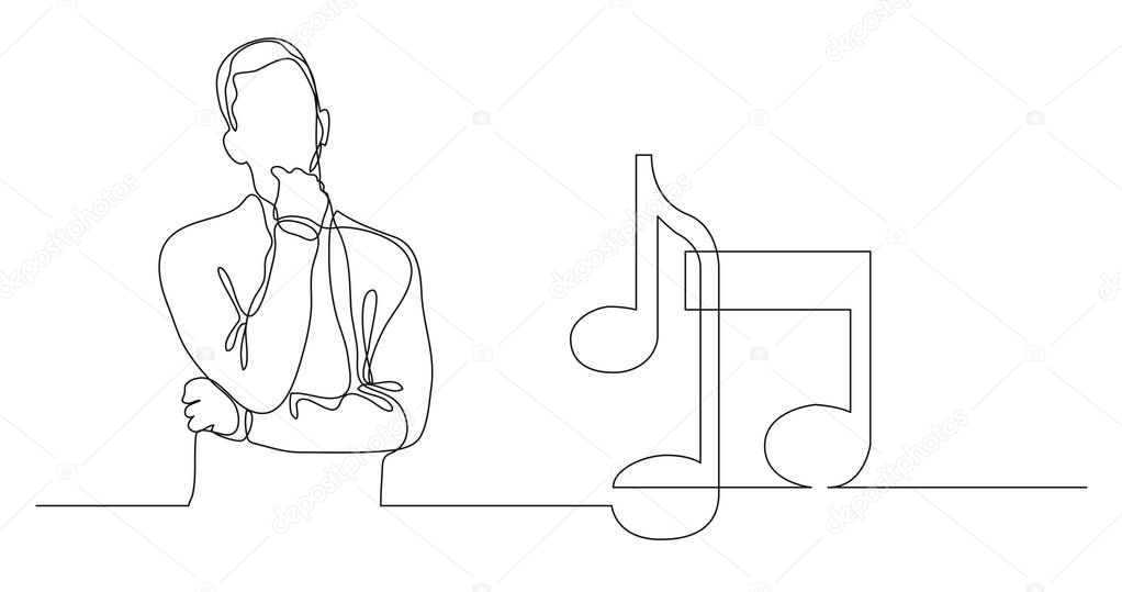 man thinking about music - continuous line drawing
