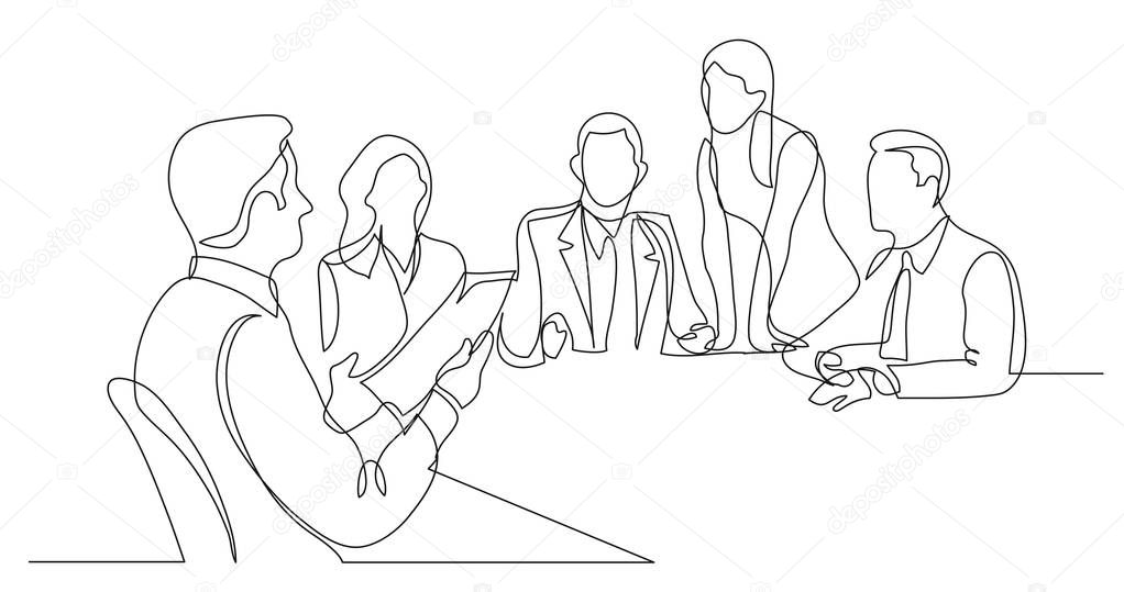 work group talking during business meeting