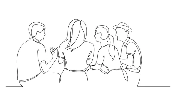 Young Friends Sitting Talking Together One Line Drawing — Stock Vector