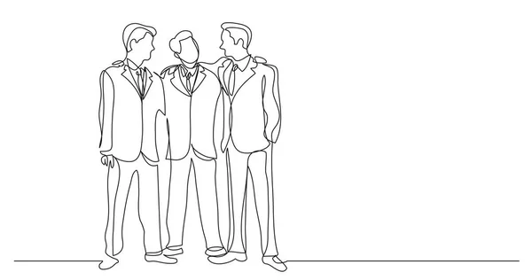 Three Standing Friends Suits One Line Drawing — Stock Vector
