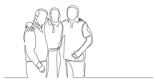 Senior Friends Standing Together Team One Line Drawing — Stock Vector